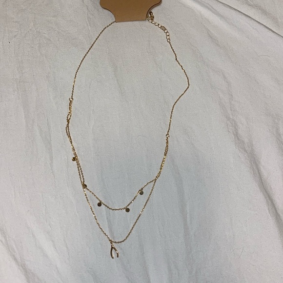 Layered gold necklace wish bone - Picture 1 of 2